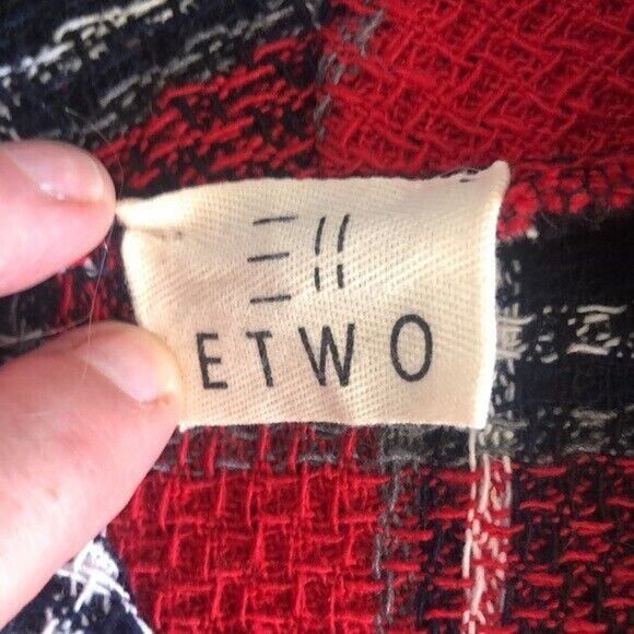ETWO red Plaid Waterfall Front Wool Blend Vest Size Small Self Tie Shawl Collar - Picture 3 of 6